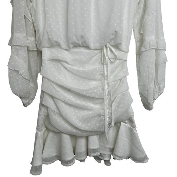NWT TWO SISTERS White Piper Mini Dress Sz 2 Ruched Shirred Textured Polka Dot XS - Picture 8 of 16